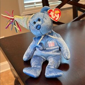 Ty Blue Bear with Festive Hat